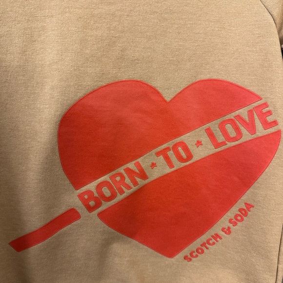 Scotch & Soda Sand-Colored Sweater | 21” Length | “Born to Love” Heart | size XS - Picture 2 of 4